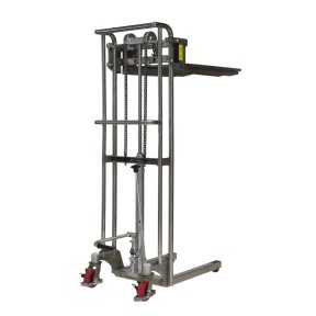 Vista general del mini apilador inox elevación 1500 mm 400 kg Vista general del mini apilador inox elevación 1500 mm 400 kg