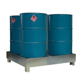 Vista general del cubeto de retención para 4 bidones