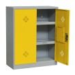 vista en 3/4 del armario bajo productos peligrosos 2 puertas - puerta abierta
