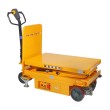 Vista trasera en 3/4 de la Mesa elevadora eléctrica móvil doble tijera 500 kg - plataforma baja
