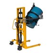 Vista frontal en 3/4 del apilador volteador de bidones 1500 mm 350 kg perfil bajo