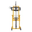 Vista frontal del apilador volteador de bidones 1500 mm 350 kg perfil bajo - mástil elevado