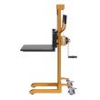 Vista lateral del apilador posicionador trabajo con manivela 1100 mm 80 kg con plataforma